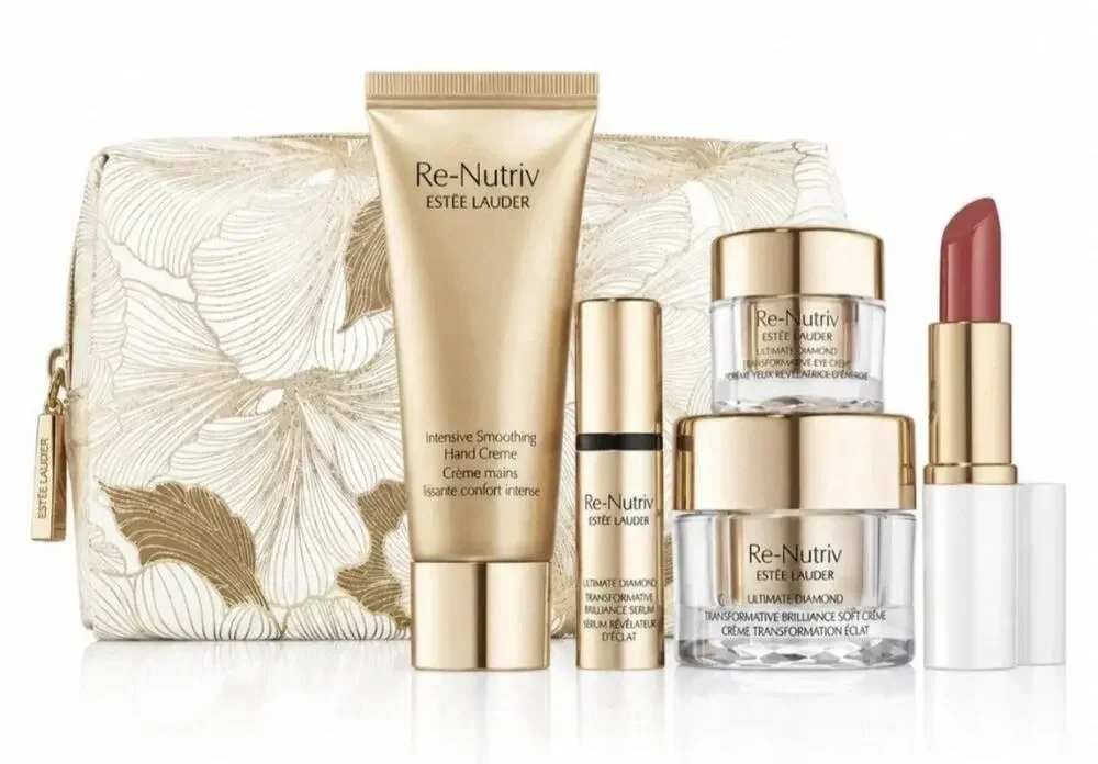 ESTEE LAUDER 6 PCS GIFT SET RE-NUTRIV ULTIMATE DIAMOND SKINCARE/LIP/POUCH SEALED